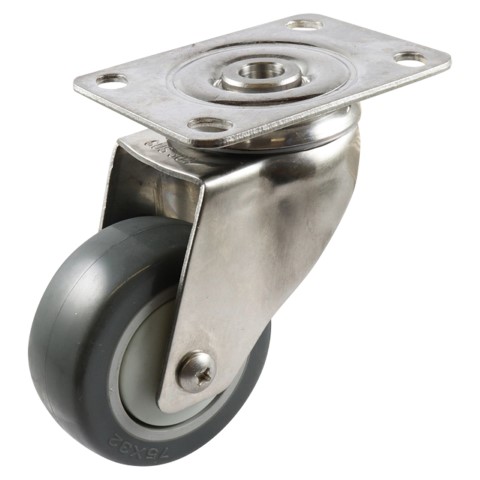 EASYROLL GREY URETHANE SWIVEL PLATE CASTOR S/S 75MM 